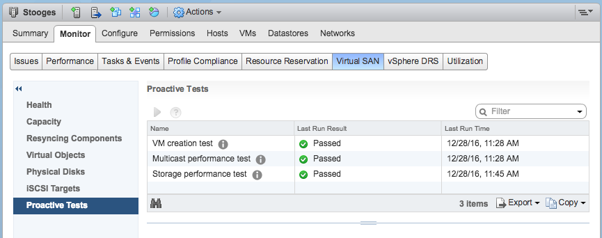 vSAN Proactive Test Results