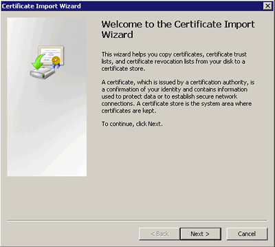 Certificate Import Wizard - screen 1