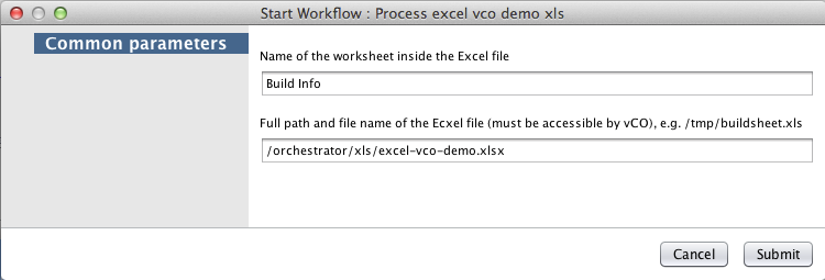 Process excel vco demo xls workflow inputs